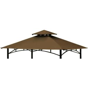 Grill Gazebo Replacement Canopy Top Cover 58 Double Tiered BBQ Roof ONLY FIT for Gazebo Model L-GG001PST-F (Brown)