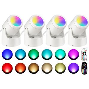 URTOM 4 Pack 6W RGBW Uplighting Indoor Color Changing Up Lights Indoor with Remote Dimmable LED Christmas Spot Lights for Home Aluminum Accent Lighting for Party Plant Decor with 5.9 FT Plug Cord