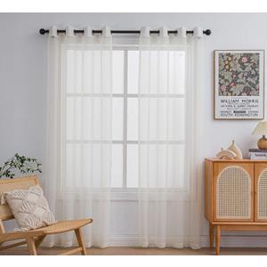 PI Sheer Voile Light Filtering Curtains Grommet Top,Backdrop Window Treatment for Living Room/Bedroom 2 Panels (W52 X L84, Butter)