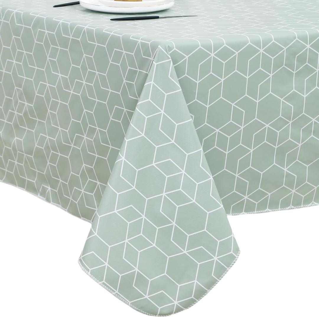 Heavy Duty Vinyl Tablecloth with Flannel Backing Waterproof Oil-Proof Plastic Table Cloth Stain-Resistant Wipeable Rectangle or Square Table Cover for Indoor and Outdoor (Green Grid 60x102 Inch)
