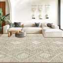 Area Rug for Living Room 9x12: Large Washable Boho Moroccan Rugs Geometric Neutral Rug, Non-Slip Foldable Modern Farmhouse Indoor Floor Carpet for Bedroom Dining Table Home(Cream Beige, 9'X12')