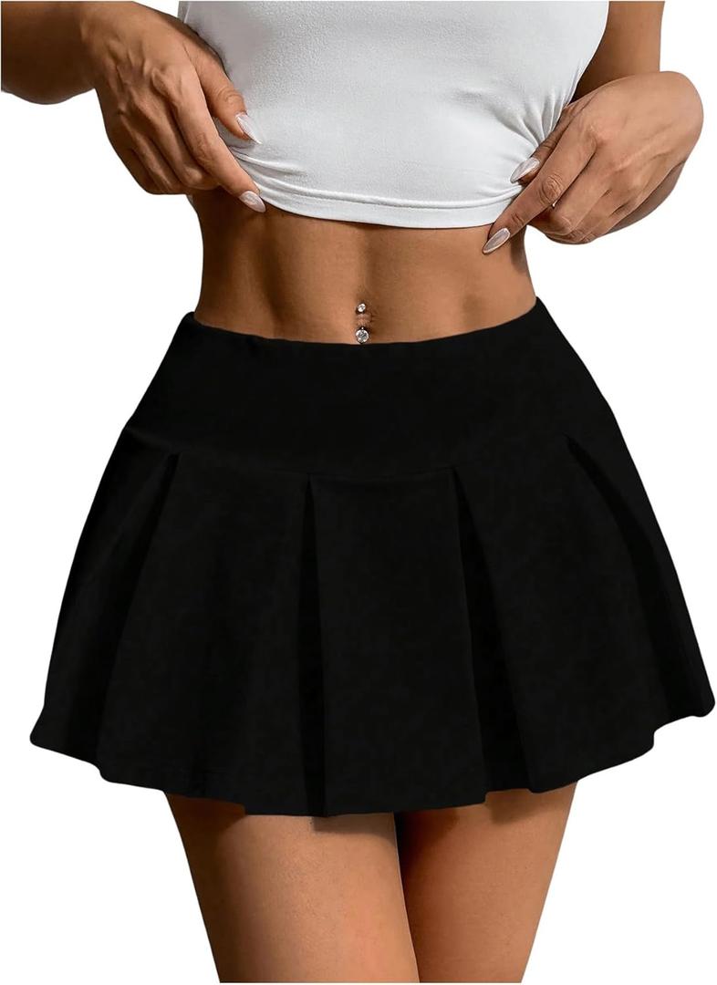 Milumia Women's Pleated High Waisted Mini Skirt Flared Skater Skirts (Small, Black)