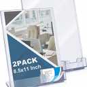 Vicenpal Acrylic Sign Holder with Business Card Holder, 8.5 x 11 Clear Brochure Display Stand Flyer Stand with Business Card Pocket for Magazine Pamphlet Booklets Menu Desktop(2 Pcs)