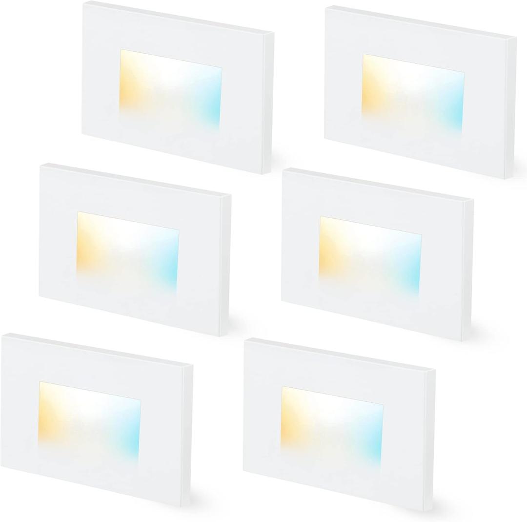 CLOUDY BAY Dimmable Upgraded 3 Color 120V LED Indoor Outdoor Step Lights,3000K/4000K/5000K 3W 100lm,Stair Light,White,6 Pack