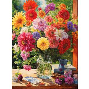 Cross & Glory - Rainbow Dahlia Delight - 1000 Piece Jigsaw Puzzle for Adults | Vibrant Flower Collection | Satin Finish | Challenging & Colorful Art
