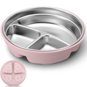 Nuogo 1 Pcs Stainless Steel Baby Suction Plates with Removable Silicone Shell 2-in-1 Metal Toddler Bowl Divided for Picky Eaters Kids Feeding Led Weaning Supplies, Dishwasher Safe (Dark Pink) Nuogo 1 Pcs Stainless Steel Baby Suction Plates with Removable Silicone Shell 2-in-1 Metal Toddler Bowl Divided for Picky Eaters Kids Feeding Led Weaning Supplies, Dishwasher Safe (Dark Pink)
