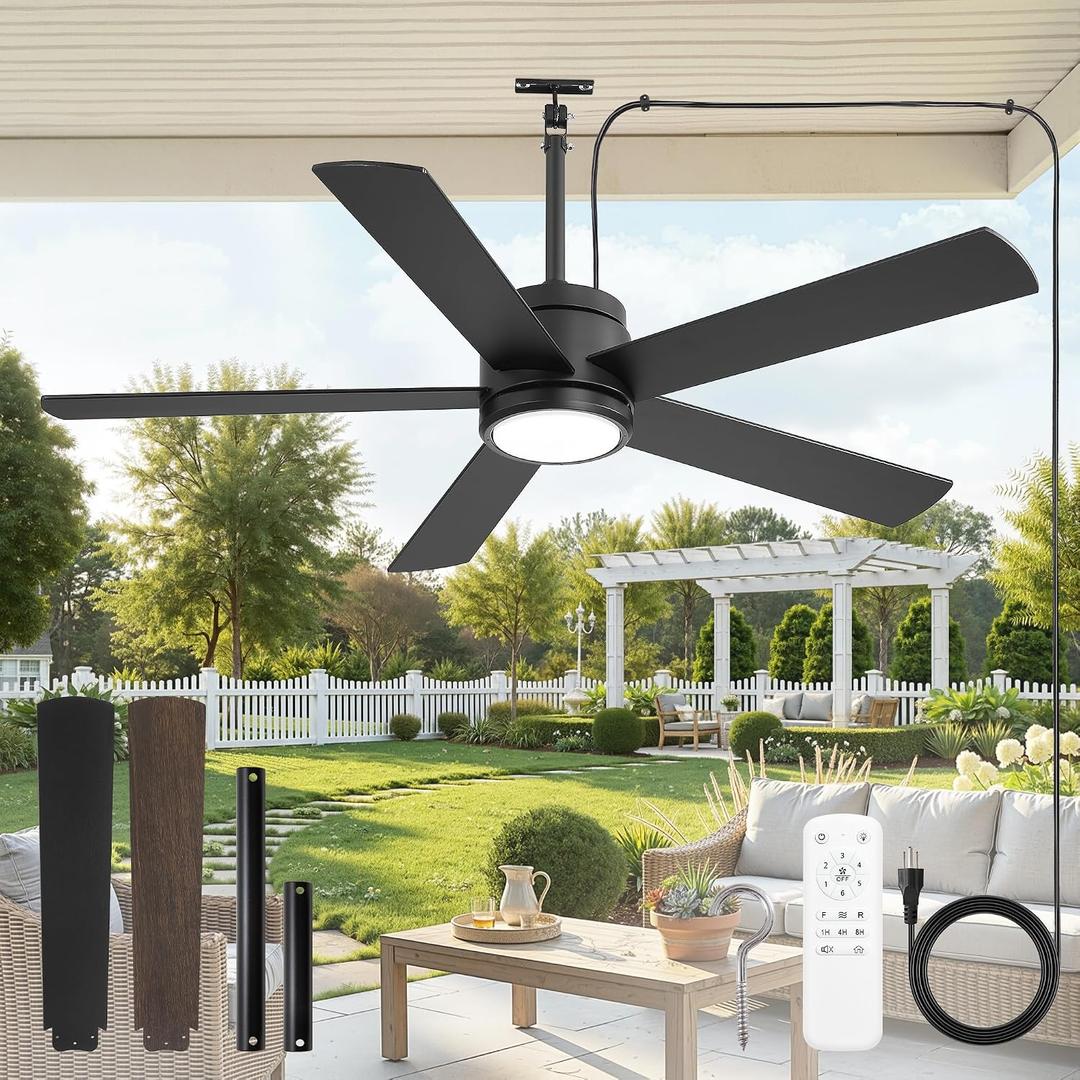 Fanbulous 52" Outdoor Ceiling Fan with Light, IP65 Waterproof, Hook Hanging