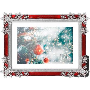 Christmas Decorations Photo Frame 5x7 Snowflake Christmas Metal Photo Display Photo Frames with High Definition Glass Front Gift Ideas Tabletop Home Decorative (Snowflake)