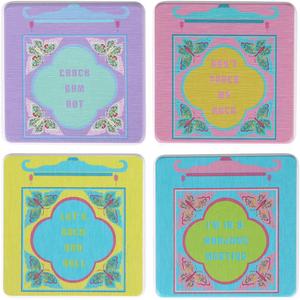 CHONNFEASTT 4PCS Mahjong Coasters for Drinks: Diatomite Cool Table Drink Unique Coasters - Mah Jongg Gifts and Accessories for Game Night, Mah Jong Club Birthday Party, Home Bar, Office (Chinoiserie)