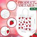 Kacctyen 24 Pcs Gift Bags for Party Favor Clear Goodie Bags with Handle 7.87 x 7.87 x 3.15 Return Gift Wrap Totes for Guests Treat Candy Wrapping(Strawberry)