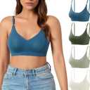DEANGELMON V Neck Bra Padded Seamless Adjustable Straps Bralettes Everyday Basic Sleeping Bras Pack o 3 (Medium)