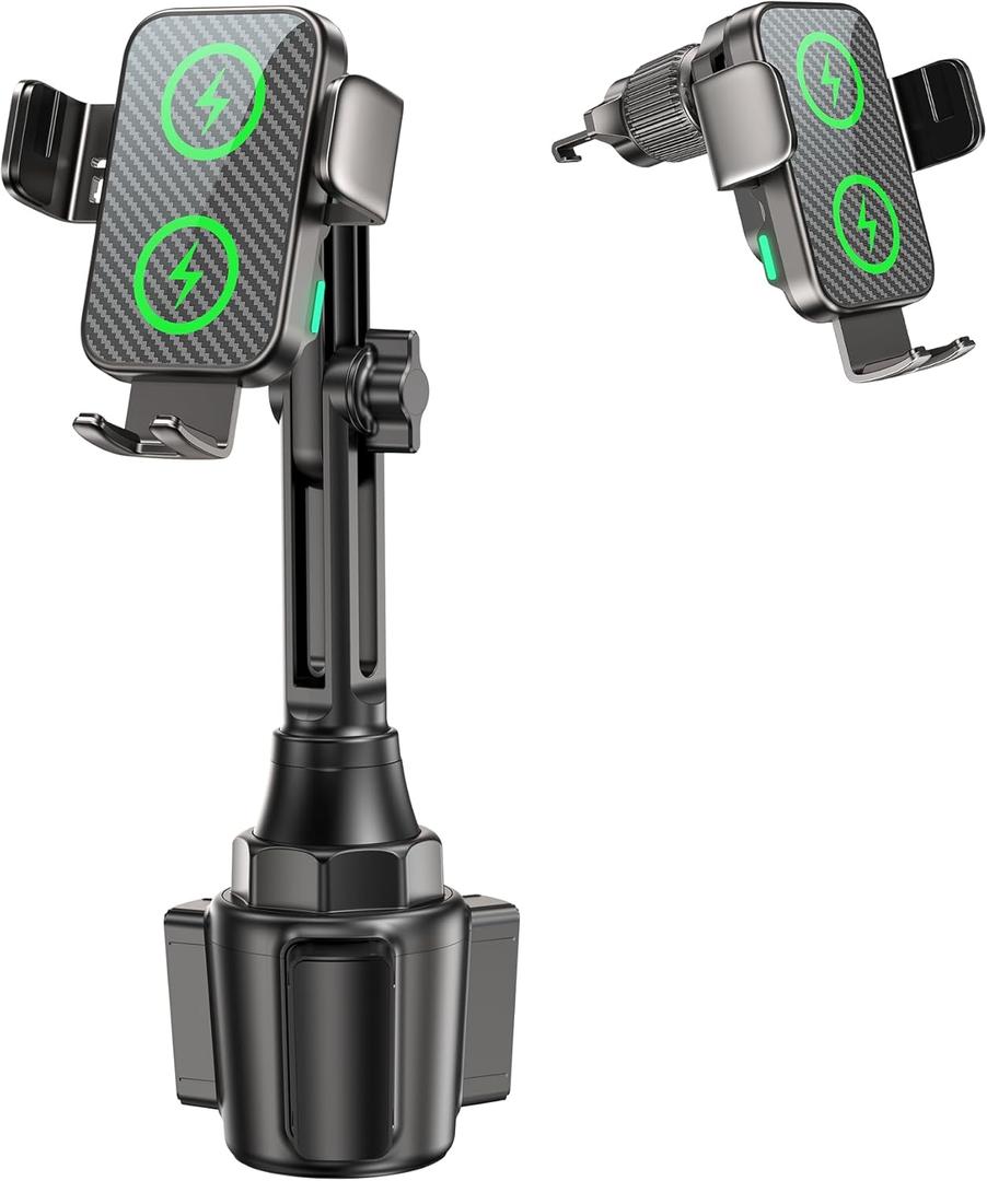 Dual Coil 15W Cup Phone Holder Mount,Wireless Car Charger Auto-Clamping Fast Charging Vent Phone Holders for Your Car for iPhone 17/17Pro/17Pro Max/16/15/14/13,Samsung Flip S25 S24 S23 S22 Ultra (Striped Black)