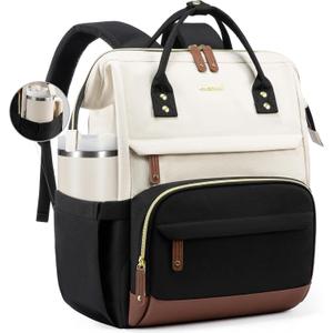 LOVEVOOK Laptop Backpack for Women, 15.6 Inch Work Business Backpacks Purse With Large Capacity, Waterproof Nurse Bag College Bookbag for School, Waterproof Casual Daypack for Travel (Beige-black)