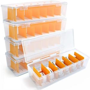 CHENGU 4 Pack Clear Cable Organizer Box with 7 Removable Dividers Plastic Charger Cable Cord Storage Organizer with Lid Multifunctional Office Desk Organizers for Home Drawer, Stackable
