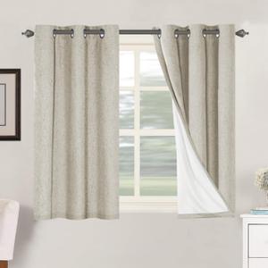 H.VERSAILTEX 100% Blackout Curtains for Bedroom Thermal Insulated Linen Textured Curtains Heat and Full Light Blocking Drapes Living Room Curtains 2 Panel Sets, 42x45 Inch, Cobblestone