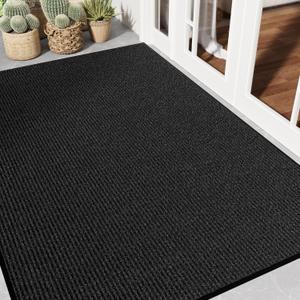Front Door Mat 4' x 6', Low Profile Welcome Mat, Non-Slip Door Mat Outside Entrance, Resist Dirt Outdoor Mats, Heavy Duty Commercial Floor Mat for Entryway Indoor Outdoor, Black 1-Pack