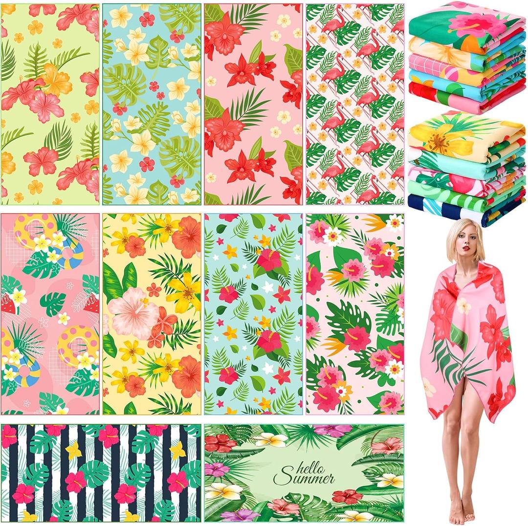 10 Packs Microfiber Beach Towel 28 x 55 Inch Oversized Large Quick Dry Thin Beach Towels for Pool Camping, Sand Free Lightweight Blanket for Women Adults Travel Swimming Picnic Sport, (Fresh Floral)