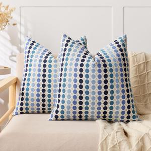 KINDREX Coastal Blue Throw Pillow Covers 18x18 Set of 2, Boho Geometric Polka Dots Decorative Pillowcases for Couch, Sofa, Bed & Living Room, Neutral Textured Accent Home Decor