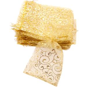 Wedding Favors Small Gift Bags, 100pcs 2.8x3.6 Inch (7x9cm) Gold Organza Bags for Party Favor Bags Small Business Candy Bags Mesh Bag (Gold, 2.8''x3.6'')