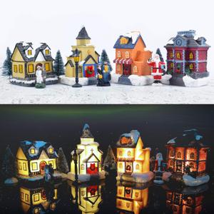 ZornRC Christmas Village Sets-Christmas Decorations,LED Lighted Christmas Village Houses with Figurines, Christmas Village Collection Indoor Room Decor - Collectible Buildings