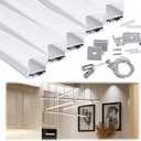 Muzata 5Pack 3.3FT/1M Spotless LED Channel with Hanging Wire No Hot Spots Silver Aluminum LED Strip Diffuser Channel with Milky White Cover U116 WW 1M