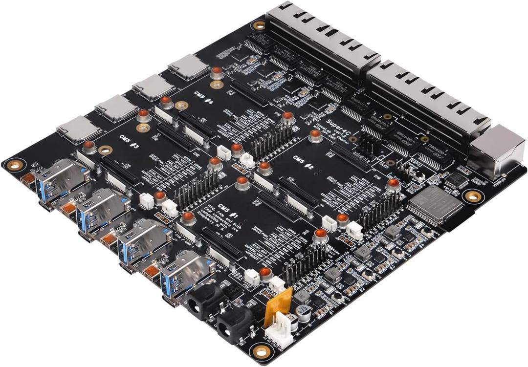 GeeekPi DeskPi Super4C for Raspberry Pi Compute Module 5, Cluster Mini-ITX Board Supporting 4 CM5 modules, 2.5GbE + 1GbE Networking, M.2 NVMe, Including 89W Power Supply