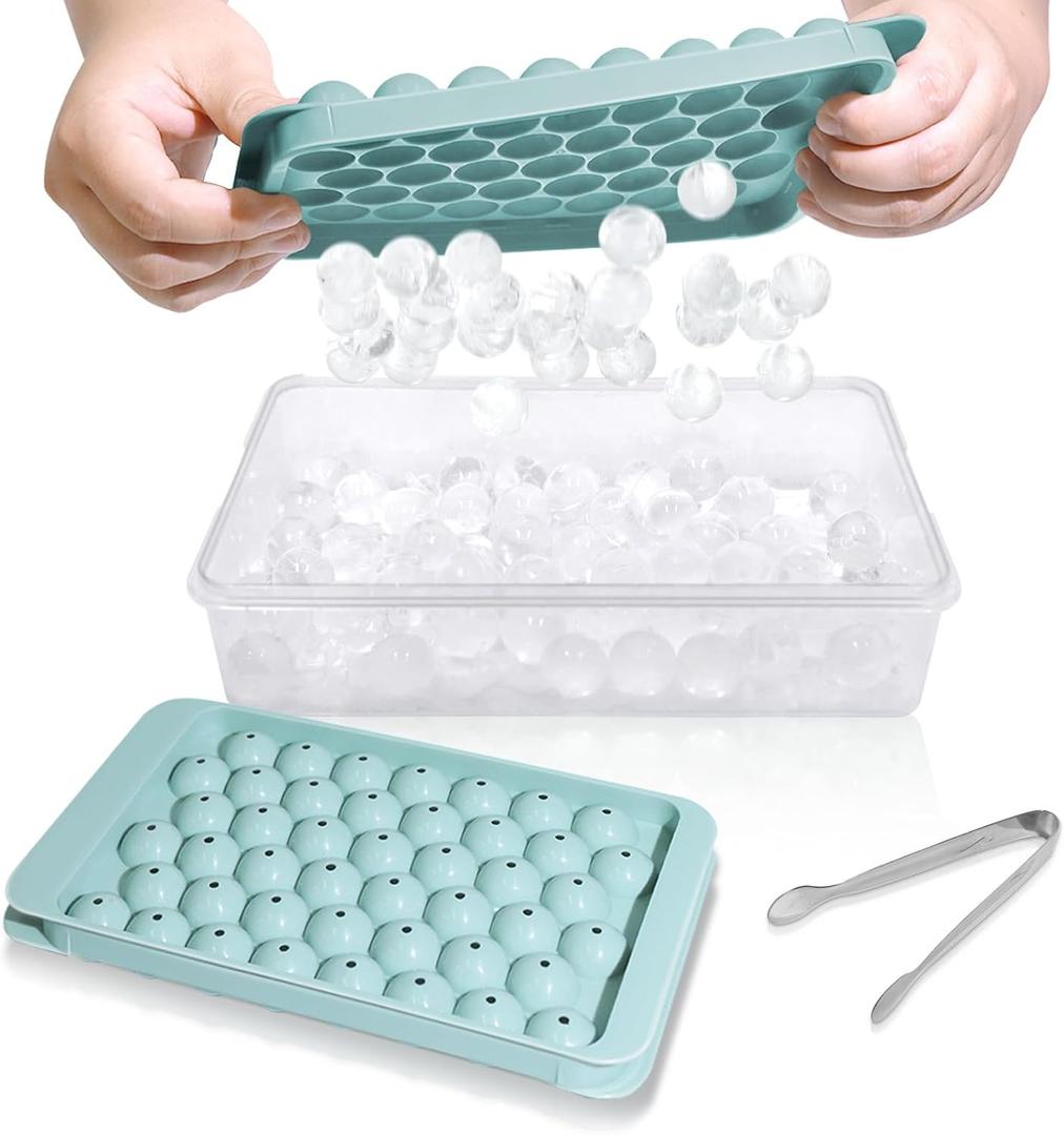 WIBIMEN Ice Cube Tray with Lid and Bin - Round Ice Trays for Freezer with Lid - Ice Cube Trays for Freezer with Ice Container (0.8"- 2PACK Blue)