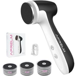 AprElm Rechargeable Electric Foot Callus Remover with 3-Sizes 120Pcs Sandpaper Discs, Professional 1000RPM 3-Speed Control Electric Foot File (E7 Black)