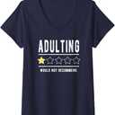 Womens Adulting Would Not Recommend Funny Sayings One Star Adulting V-Neck T-Shirt, L
