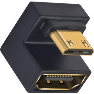 Duttek 8K U Shaped Up Angle Mini HDMI to HDMI Adapter 1 Pack, 48Gbps with LED Lights for Cameras, Projectors (Male to Female)