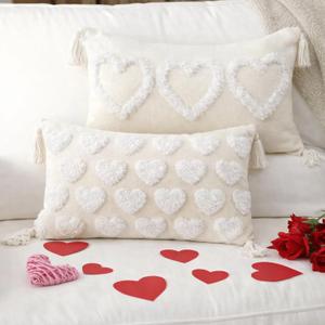 2 Pcs Heart Pillow Cover 20 x 12 Inch Embroidery Valentines Day Throw Pillow Covers for Valentines Decorations Decorative Love Couch Cases for Holiday Home Sofa Bedroom Car