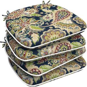 LVTXIII Outdoor Chair Cushions for Patio Furniture Set of 4, Water Repellent Patio Chair Cushions 17"x16" with Ties, U-Shaped Dining Chair Pads for Garden Kitchen Use, Paisley Bloom