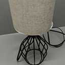 HAITRAL Black Modern Table Lamp - Minimalist Small Bedside Lamp with Hollowed Out Base Linen Fabric Shade, Vintage Nightstand Lamp for Bedroom Living Room Side Table Desk Kids Room