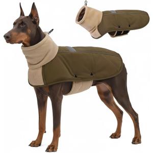 ASENKU Dog Coat, Dog Winter Jackets with Fleece Turtleneck, Windproof, Reflective Pet Snow Jacket for Cold Weather, Coats for Large Size Dogs Army Green, XXL