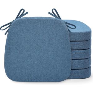 Shinnwa Chair Pads for Dining Chairs Set of 6, Non-Slip Kitchen Chair Cushions with Detachable Straps and Machine Washable Cover, 6 Pack, 17x16x2in, Blue