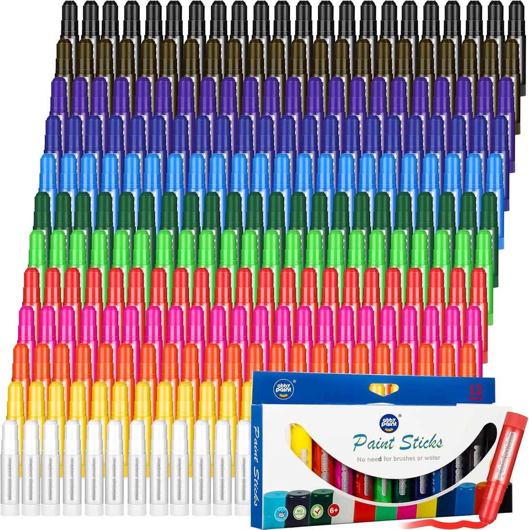 24 Sets 288 Pcs Tempera Paint Sticks for Kids Each 12 Colors Washable Quick Drying Paint Sticks Bulk for Children Art Supplies Drawing on Paper Wood Glass Rock Poster Canvas