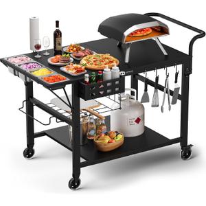 Leteuke Pizza Oven Table, Grill Cart Table for Blackstone Griddle, Outdoor Pizza Oven Stand Fits Ninja, Cuisinart, Gozney, Solo Stove, BBQ Prep Tables Station with Seasoning Tray, 47"x27.5"x30"
