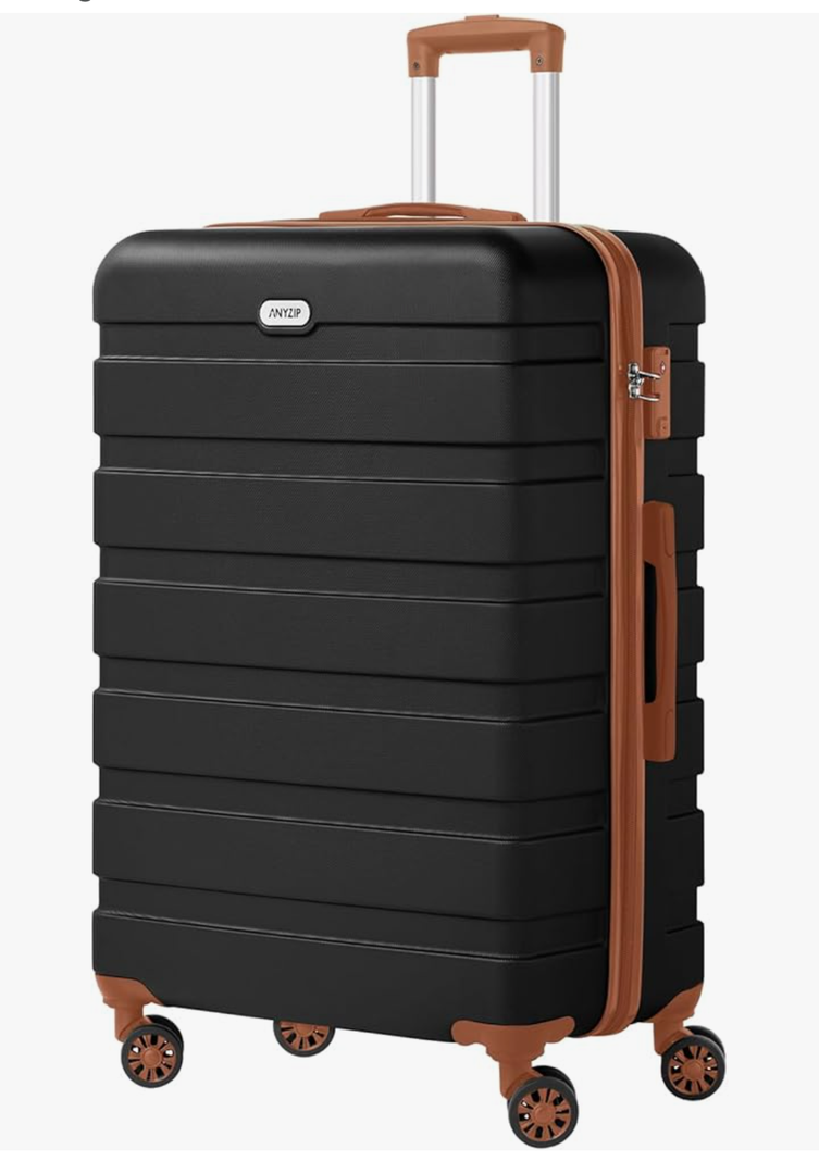 AnyZip Luggage PC ABS Hardside Lightweight Suitcase with 4 Universal Wheels TSA Lock Checked-Large 28 Inch Black Brown