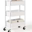 SunnyPoint 3-Tier Delicate Compact Rolling Metal Storage Organizer - Mobile Utility Cart Kitchen/Under Desk Cart with Caster Wheels - WHT (15.35" X 10.24" X 26.8"H)