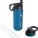 ThermoFlask Bottle with Chug Lid & Straw Lid - Insulated Stainless Steel Water Bottle with Leak-Proof Lids - Dishwasher-Safe Reusable Bottle & Lids - Durable Bottle, 2 Straws & 2 Lids - 18 oz, Cobalt