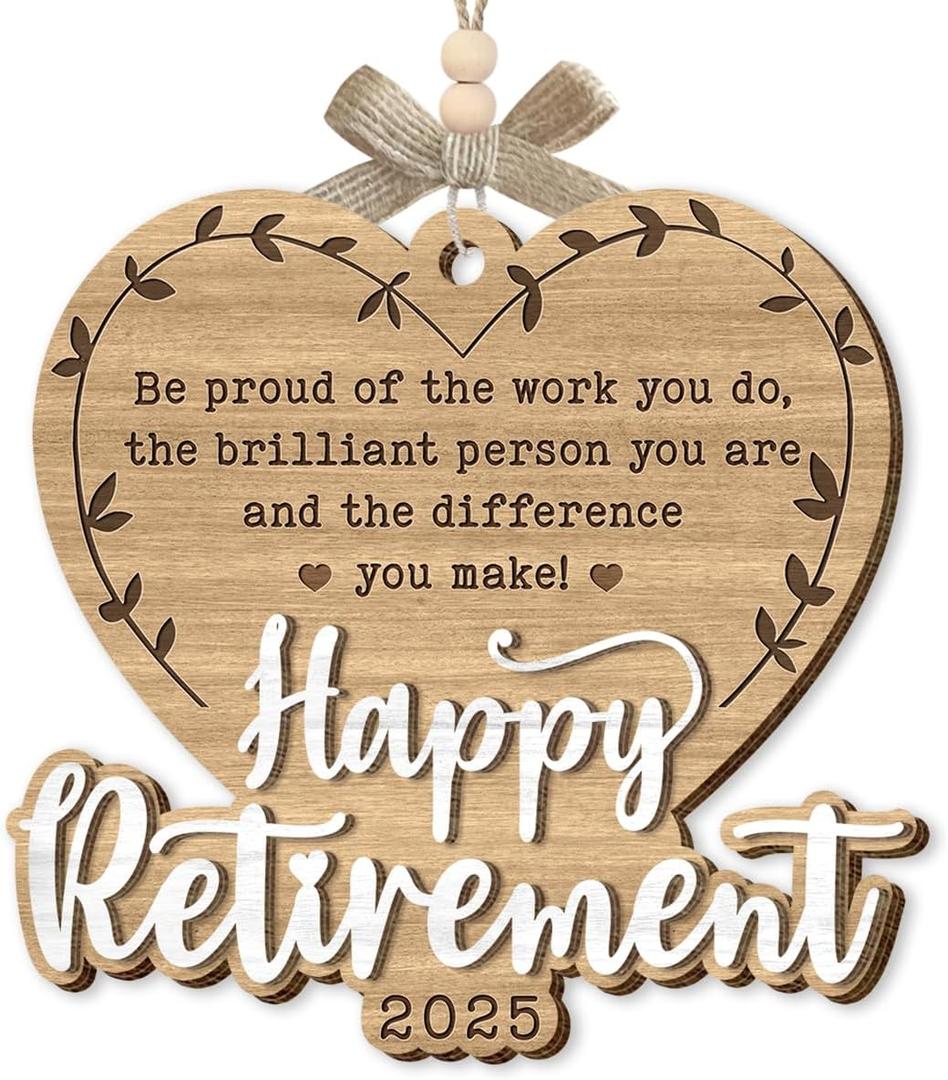 10 x Retirement Ornament 2025 - Appreciation Farewell Gifts for Coworkers, Friends, Teacher, Boss, Nurse, Double Layers Wooden, Happy Retirement Gift for First Christmas Retired