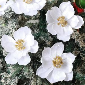8 Pcs Christmas Flower Magnolia Flowers 8 Inch Artificial Poinsettia Stems Glitter Fake Magnolia Christmas Tree Decorations DIY Ornaments for Xmas Tree Party Wedding Holiday Decor(White)