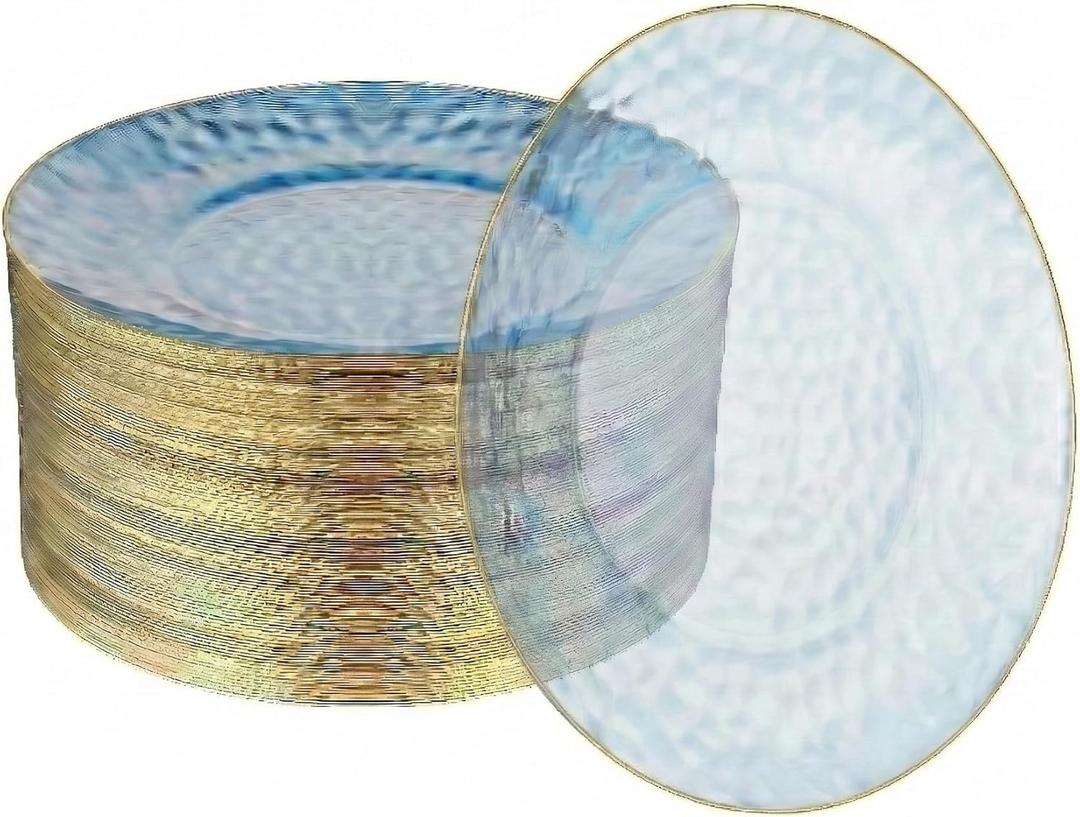 R-kay 100 Pack Blue Plastic Plates - 6 Inch Hammered With Gold Rim, Sturdy, Durable And Extra Heavy duty Blue Dessert Plates Disposable - Ideal For Appetizer And And For Desserts
