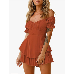 Fixmatti Women Boho Romper Off Shoulder Ruffle Chiffon Shorts Jumpsuit Playsuits, Size: L