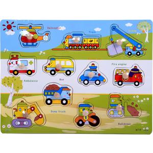 Vehicles Puzzle Wooden for Toddlers 3+ Years Old - Montessori Transportation Learning Toy with Sorting Board & Vehicle Blocks - Educational Preschool Toy for Boys & Girls - Safe Fine Motor Skill