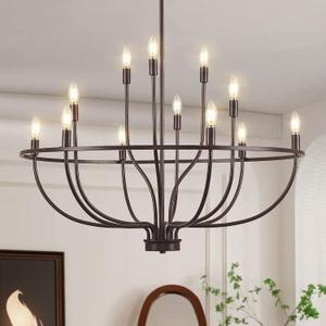 12-Light Farmhouse Oil Rubbed Bronze Chandelier Large High Ceiling Foyer Metal Candle Chandeliers for Dining Room Hanging Lighting for Kitchen Living Room Entryway, 36in