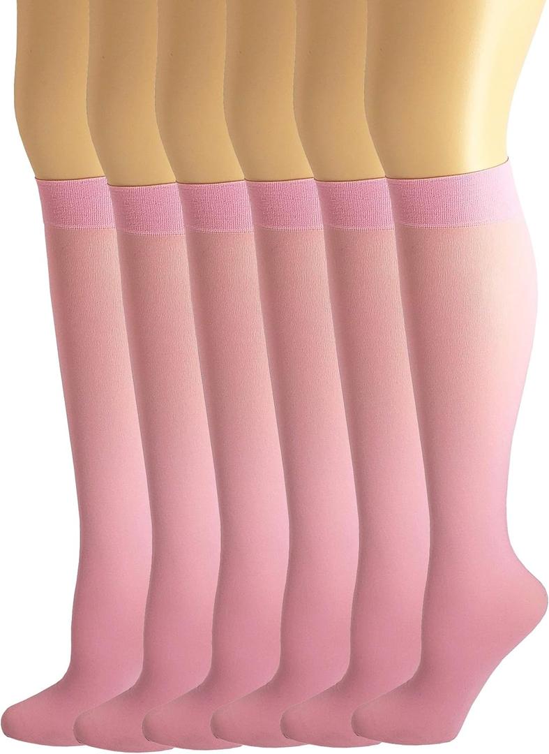 SUMONA 6 Pairs Women Opaque Stretchy Spandex Knee High Trouser Socks (9-11, Pink)