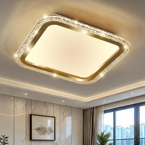 UOFUS 20.47inch Square Gold Flush Mount Ceiling Light 80W Modern LED Ceiling Light Fixture 3000K-6000K Super Bright Ceiling Lamp for Living Room Bedroom Kitchen Dining Room
