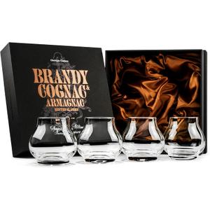 Small 8 oz Brandy, Cognac and Armagnac Tasting Glasses | Set of 4 | Professional Balloon Shaped Snifters for Nosing and Sipping Neat Liquor and Spirits | Crystal Stemless Gift Sniffers