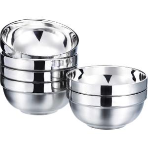 SATINIOR 6 Pack Stainless Steel Bowls for Kids and Adults Stainless Steel Cereal Bowls Double-walled Insulated Bowl Metal Snack Bowl (15 oz)